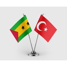 Punto Dizayn Sao Tome ve Principe ve Türkiye Bayrağı Ikili Saten Masa Bayrağı Takımı