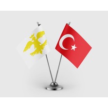 Punto Dizayn Avrupa Hun İmparatorluğu ve Türk Bayrağı İkili Saten Masa Bayrağı Takımı