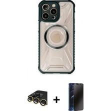 İlk El Grup Pilelistore™ iPhone 13 Pro Max Kılıf Kutup Modern - Siyah 3D Antistatik Hayalet Cam Ekran Koruyucu + Raze Metal Kamera Lens - Gd