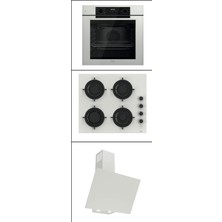 Ferre Beyaz Ankastre Set | QEP63CB 78 Lt 7 Fonksiyonlu Fırın + CS206FA Beyaz Cam Ocak + D078 Silentart Davlumbaz