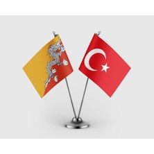 Punto Dizayn Bhutan Bayrağı ve Türk Bayrağı İkili Saten Masa Bayrağı Takımı
