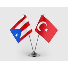 Punto Dizayn Porto Riko ve Türkiye Bayrağı Ikili Saten Masa Bayrağı Takımı