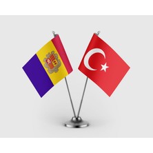 Punto Dizayn Andorra ve Türk Bayrağı İkili Saten Masa Bayrağı Takımı