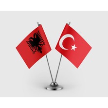 Punto Dizayn Arnavutluk ve Türkiye Bayrağı Ikili Saten Masa Bayrağı Takımı