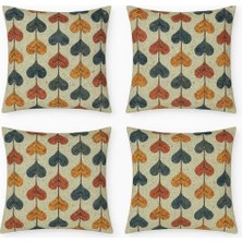 Canarino 4’lü Dijital Baskılı Dekoratif Yastık Kılıfı Seti 45X45 cm - Retro Yaprak Deseni, Sonbahar Renkleri (Kırmızı, Turuncu, Gri) - Dokulu Kumaş, Yumuşak ve Dayanıklı Kırlent Kılıfı - Ev, Ofi
