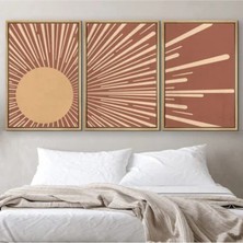 Nt Handmade Çerçeveli Uv Baskı 3'lü Soyut Güneş Desenli Tablo Seti – Modern & Şık Duvar Dekoru