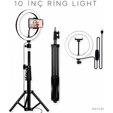 Raylax 10 Inç Ring Light Tripod Selfie Işığı Telefon Tutucu   Makyaj Çekim Lambası 2.1 mt