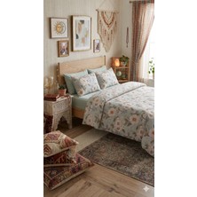 Nadide Çeyiz Çift Kişilik 3D Dijital Baskılı Nevresim Takımı - 100% Pamuk- Mint Yeşili -Çiçekli