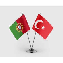 Punto Dizayn Portekiz ve Türkiye Bayrağı İkili Saten Masa Bayrağı Takımı
