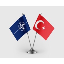 Punto Dizayn NATO Bayrağı Ve Türkiye Bayrağı İkili Saten Masa Bayrağı Takımı