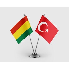Punto Dizayn Bolivya Bayrağı ve Türk Bayrağı Ikili Saten Masa Bayrağı Takımı