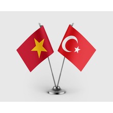 Punto Dizayn Vietnam ve Türkiye Bayrağı İkili Saten Masa Bayrağı Takımı