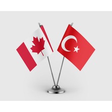 Punto Dizayn Kanada Bayrağı ve Türk Bayrağı İkili Saten Masa Bayrağı Takımı