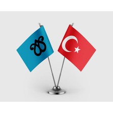 Punto Dizayn Karakoyunlu Devleti ve Türk Bayrağı Ikili Saten Masa Bayrağı Takımı