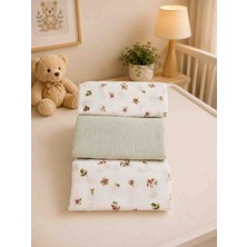Sallhome Baby Textile Sallhome Baby Çiçek Desenli 3'lü Müslin Çok Amaçlı Örtü Seti 80X80 cm – Mint Yeşili 🌿🤍✨