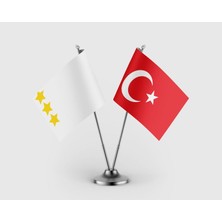 Punto Dizayn Ak Hun Imparatorluğu ve Türk Bayrağı Ikili Saten Masa Bayrağı Takımı