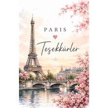 Papelia Paris Temalı Teşekkür Kartı | Eyfel Kulesi Tasarımlı 8x5 cm Not Kartı | Hediyelik Paket Kartı | Özel Gün ve Sipariş Teşekkür Kartı
