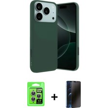 İlk El Grup Pilelistore™ iPhone 17 Pro Kılıf Ahenk Serisi - Siyah 3D Antistatik Hayalet Cam Ekran Koruyucu + Raze Metal Kamera Lens - Gs