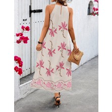 Alyn Wear Kadın Askılı Düz Yakalı Ciçek Desenli Uzun Süprem Elbise