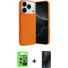 İlk El Grup Pilelistore™ iPhone 17 Pro Kılıf Ahenk Serisi - Siyah 3D Antistatik Hayalet Cam Ekran Koruyucu + Raze Metal Kamera Lens - Gs