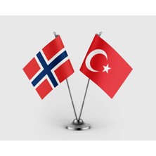 Punto Dizayn Norveç ve Türkiye Bayrağı Ikili Saten Masa Bayrağı Takımı