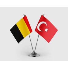 Punto Dizayn Belçika ve Türkiye Bayrağı Ikili Saten Masa Bayrağı Takımı