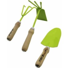 Canarino Genel 3 Parça Bahçe Hobi Seti, Renkli Metal, Çift Başlı Çapa, 3 Dişli Tırmık, Kürek, Ahşap Saplı, Plastik Malzeme, 450G