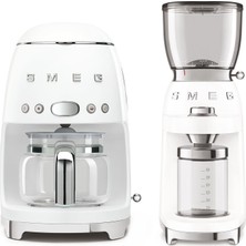 Smeg Beyaz Filtre Kahve Makinesi ve Kahve Öğütme Makinası Seti Retro Şıklık ve Kullanım Kolaylığı