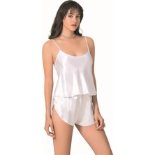 Ang Butik Beyaz Saten Babydoll Şort Takımı