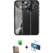 İlk El Grup Pilelistore™ iPhone 16 Pro Max Kılıf Doruk Klasik Özel Seri - Siyah 3D Antistatik Cam Ekran Koruyucu + Raze Metal Kamera Lens - Cltm
