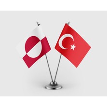 Punto Dizayn Grönland ve Türkiye Bayrağı Ikili Saten Masa Bayrağı Takımı