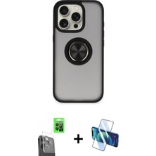 İlk El Grup Pilelistore™ iPhone 16 Pro Max Kılıf Yörünge Çizgi - Siyah 3D Antistatik Cam Ekran Koruyucu + Raze Metal Kamera Lens - Sh