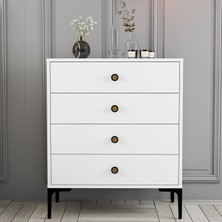 Variant Mobilya 4 Çekmeceli Modern Tasarımlı Beyaz Şifonyer 76 cm Genişlik 91 cm Yükseklik