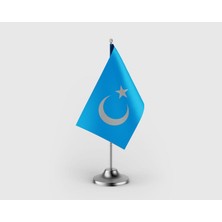 Punto Dizayn Doğu Türkistan Tekli Saten Masa Bayrağı Seti