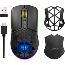 Canarino Nexus Air Kablosuz 10000 Dpi Pixart PMW3325 Sensör Makro Yazılımlı & Değiştirilebilir Kapaklı Rgb Kablosuz Gaming Mouse - Siyah