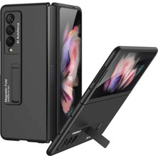 Canarino Galaxy Z Fold 3 ile Uyumlu Kılıf Z Standlı Fold Kapak Siyah