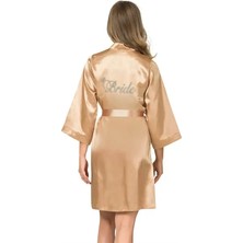Ang Butik Gold Kısa Saten Bride Sabahlık