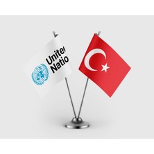 Punto Dizayn Birleşmiş Milletler ve Türkiye Bayrağı Ikili Saten Masa Bayrağı Takımı