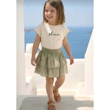 Ay Kids Kız Çocuk Yeşil  Nakışlı T-Shirt ve Etek Takım 81518-Y
