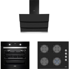 Simfer Turbo Siyah Ankastre Set (7327 Fırın + 3500 Ocak + 8678 Davlumbaz)
