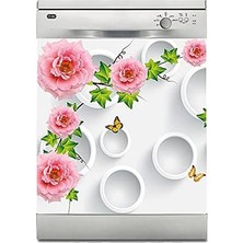 Canarino Bulaşık Makinesi Kaplama Beyaz Eşya Kaplama 3D Pembe Gül Çiçek