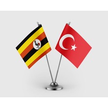 Punto Dizayn Uganda ve Türkiye Bayrağı İkili Saten Masa Bayrağı Takımı