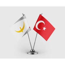 Punto Dizayn Osmanoğulları Beyliği ve Türk Bayrağı İkili Saten Masa Bayrağı Takımı