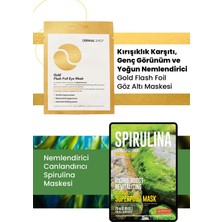 3 Katmanlı Gold Göz Maske ve Nem Bombası, Canlandırıcı, %100 Pamuk Spirulina Maske Seti