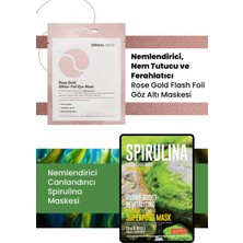 3 Katmanlı Rose Gold Göz Maske ve Nem Bombası, Canlandırıcı, %100 Pamuk Spirulina Maske Seti