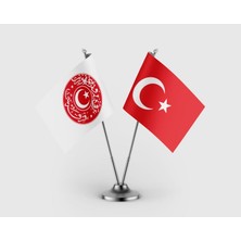 Punto Dizayn Terakkiperver Cumhuriyet Fırkası ve Türk Bayrağı Ikili Saten Masa Bayrağı Takımı