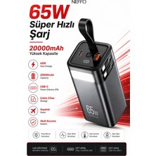 Neffo 20.000 Mah Powerbank 65W Hızlı Şarj Destekli Dijital Ekran Göstergeli Fenerli