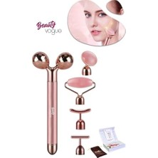 Canarino Beauty 3D Yüz Masaj Silindiri, 5 Başlıklı, Rose Quartz Titreşimli Cilt Bakım Cihazı, Profesyonel