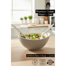 Muf Home Salata Servis Seti Servis Sunum Salata Hazırlık Seti 3 Parça Kristal Plastik Kaşık ve Çatal 3000 ml