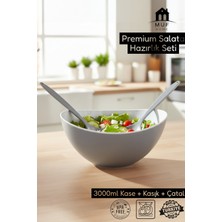 Muf Home Salata Servis Seti Servis Sunum Salata Hazırlık Seti 3 Parça Kristal Plastik Kaşık ve Çatal 3000 ml